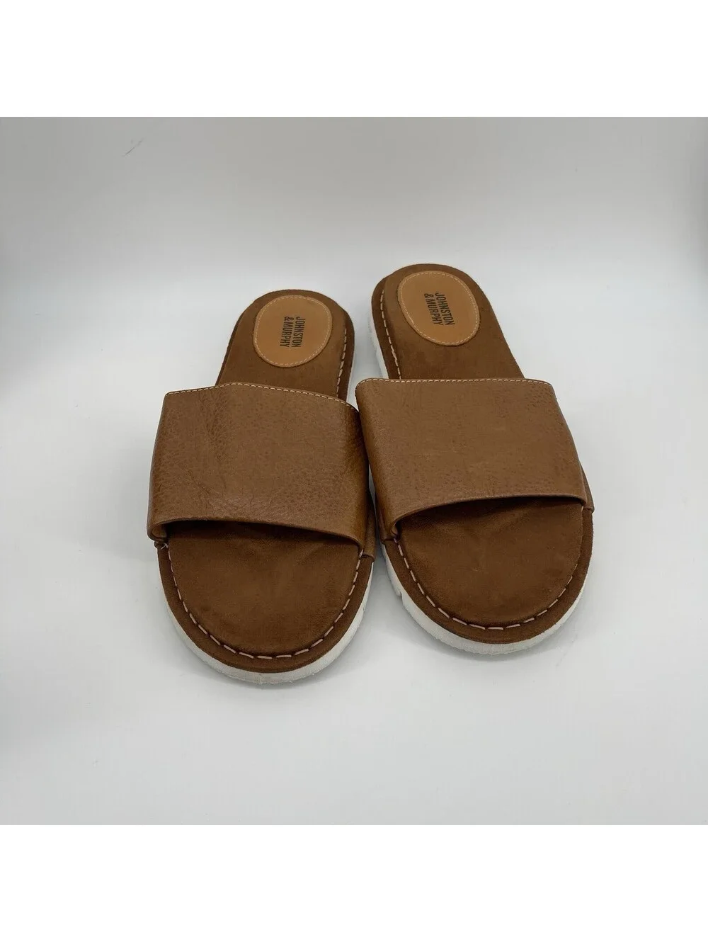 Johnston & Murphy Men’s Brown Leather Slide Sandals Size 10M Made in Brazil